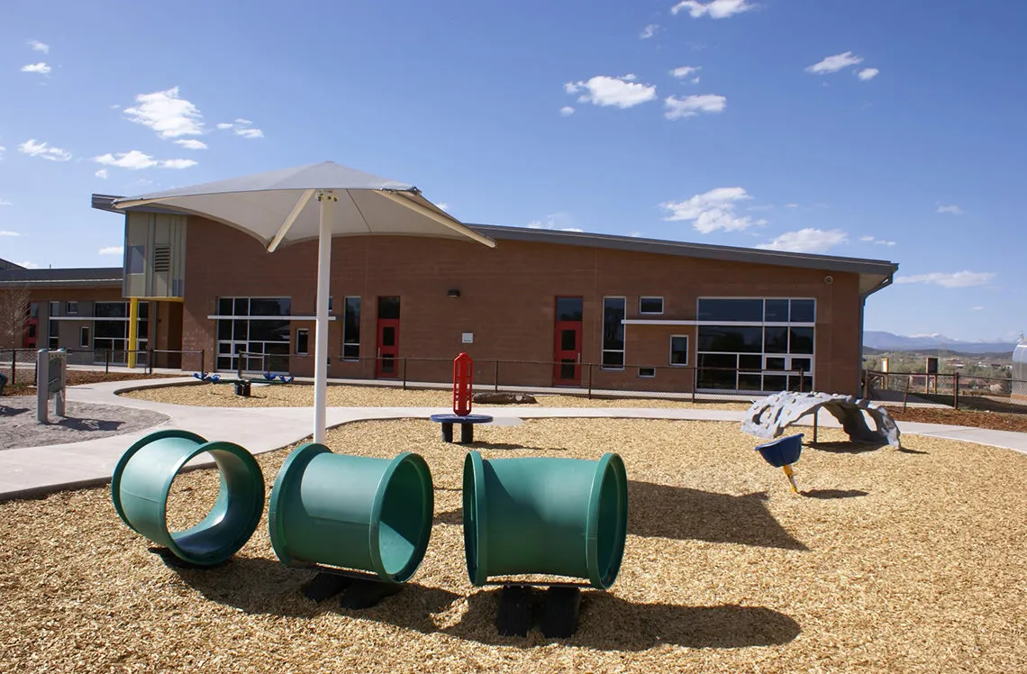 Crawling playground and sun shade at Ignacio Elementary School in Ignacio, CO